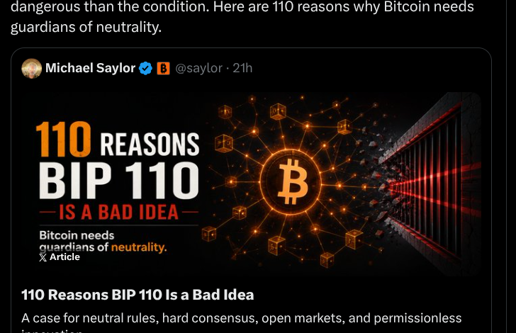 Saylor Rejects BIP-110 Bitcoin Fork