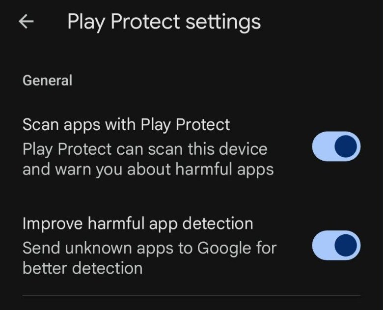 A screenshot of Play Protect settings