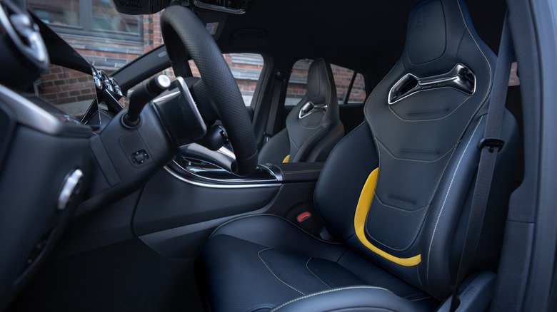 2027 Mercedes-AMG GLC53 Returns Six-Cylinder Power to Compact Performance SUV Lineup 4 A look at the black and yellow bucket seats in the AMG GLC53 Gold Accents Package
