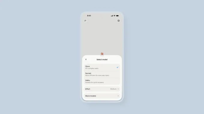 Screen shows Claude Voice 2's new model picker menu