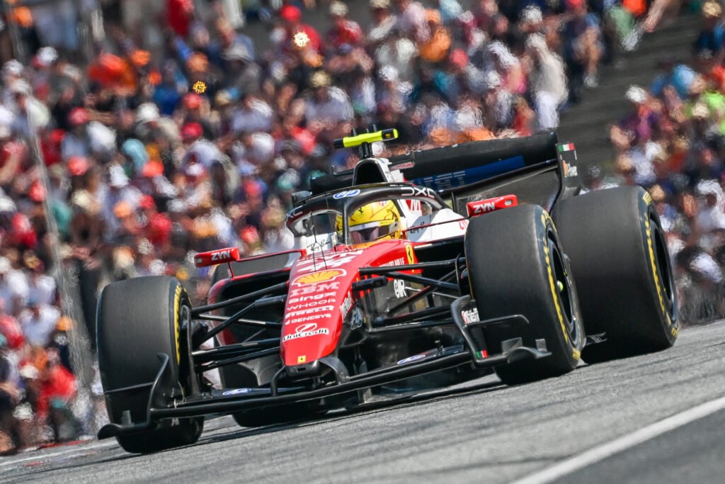 SPIELBERG, AUSTRIA - JUNE 28: Lewis Hamilton of the United Kingdom drives the #44 Scuderia Ferrari car on track during the F1 Grand Prix of Austria at Red Bull Ring on June 28, 2026 in Spielberg, Austria. (Photo by Artur Widak/NurPhoto via Getty Images)