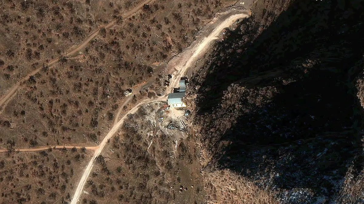 Satellite image shows the second tunnel entrance and support buildings at the Khorramabad missile complex.