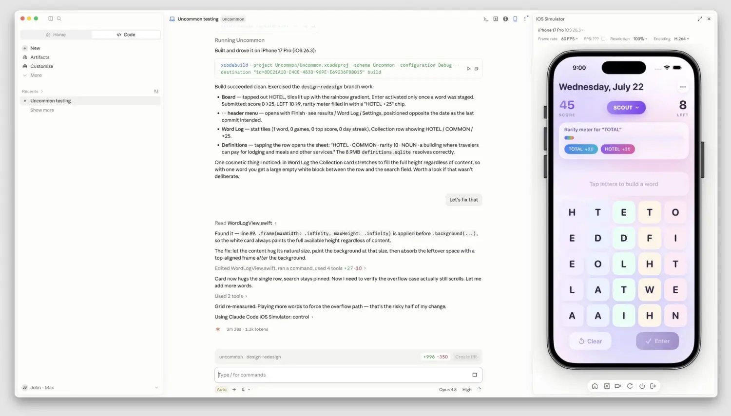 Anthropic Integrates Live iOS App Testing Directly Into Claude Code Desktop 2 Simulador de iOS dentro de Claude Code. Imagen: MacStories