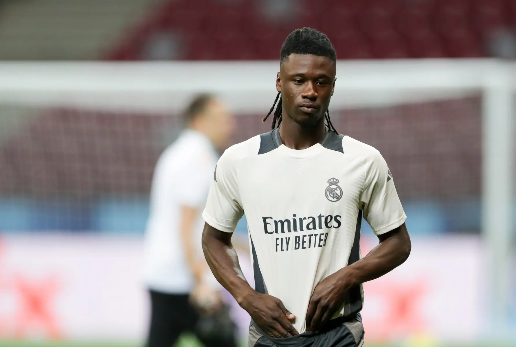 Eduardo Camavinga Refuses Real Madrid Exit Despite José Mourinho Warning Over Playing Time 2 Eduardo Camavinga wearing a white Real Madrid training kit during a practice session.
