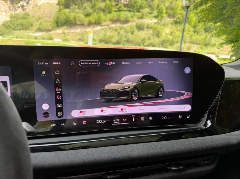 2027 Audi RS5 First Drive: Electrification Adds a New Dimension to the Performance Icon 2 Center screen of a 2027 Audi RS5