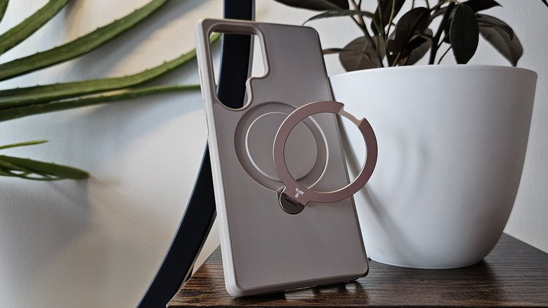 The Physics and Premium of Phone Cases: Why Protection Doesn't Always Cost Extra 2 Torras ring case for Samsung Galaxy S25 Ultra posed on shelf