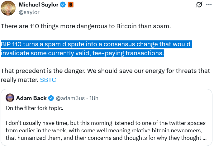 Bitcoin Consensus Under Fire: Saylor and Back Lead Charge Against BIP-110 1 Saylor and Back Oppose BIP-110