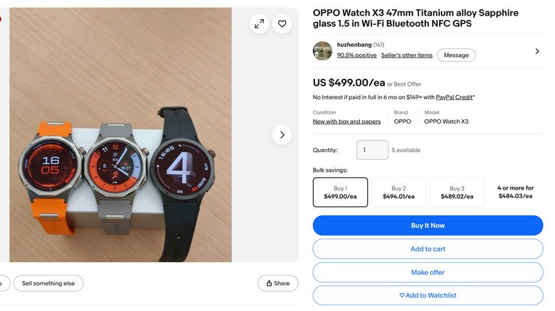 Three versions of the Oppo Watch X3, in different bands, on a table