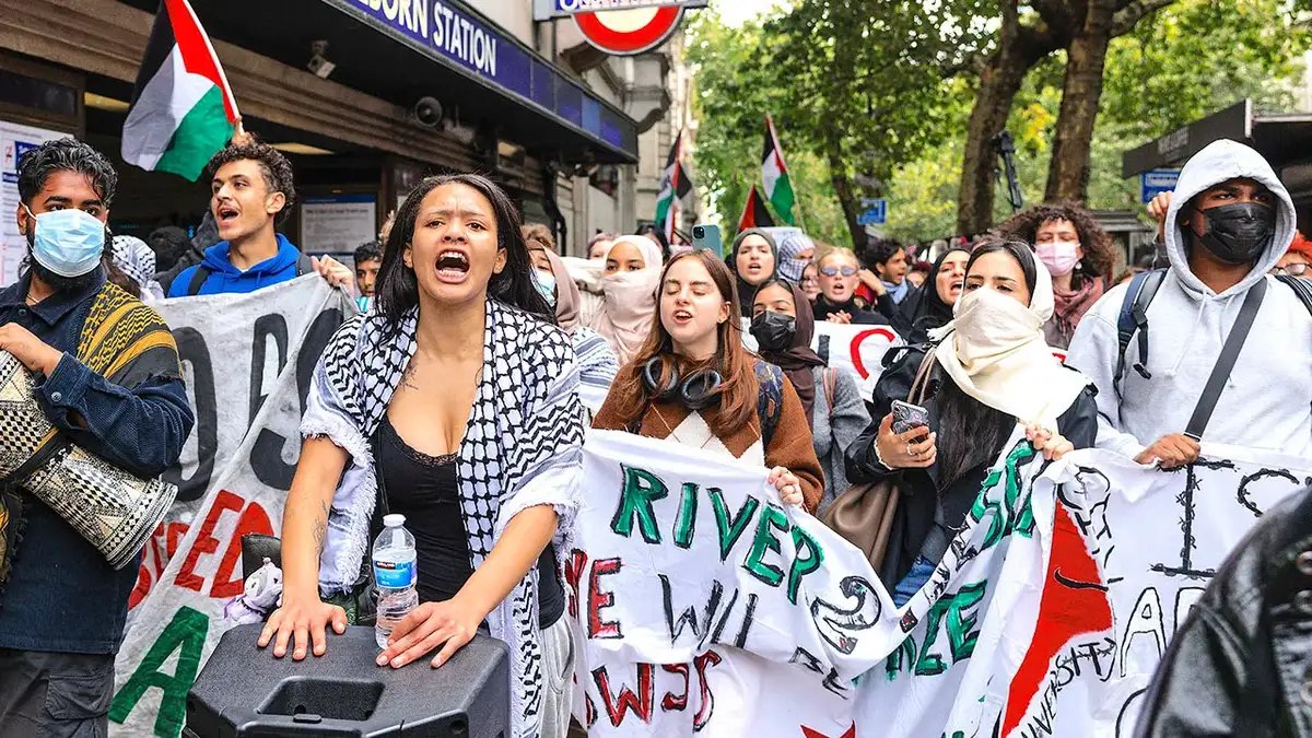 Strategic Alliances vs. Public Backlash: The Dual Reality of Israel’s Global Standing 4 Protesters from London universities marching in central London holding pro-Palestine signs