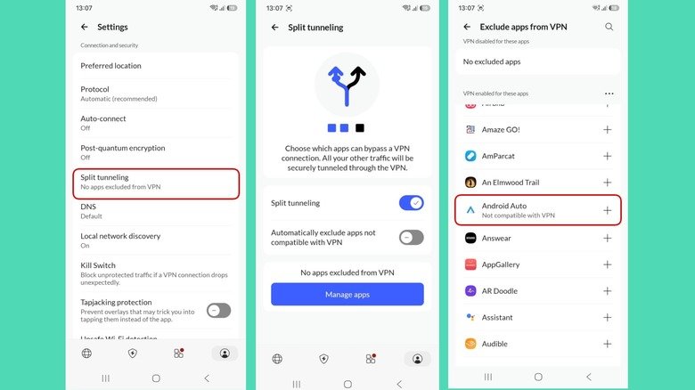 Split tunneling instructions in the NordVPN app