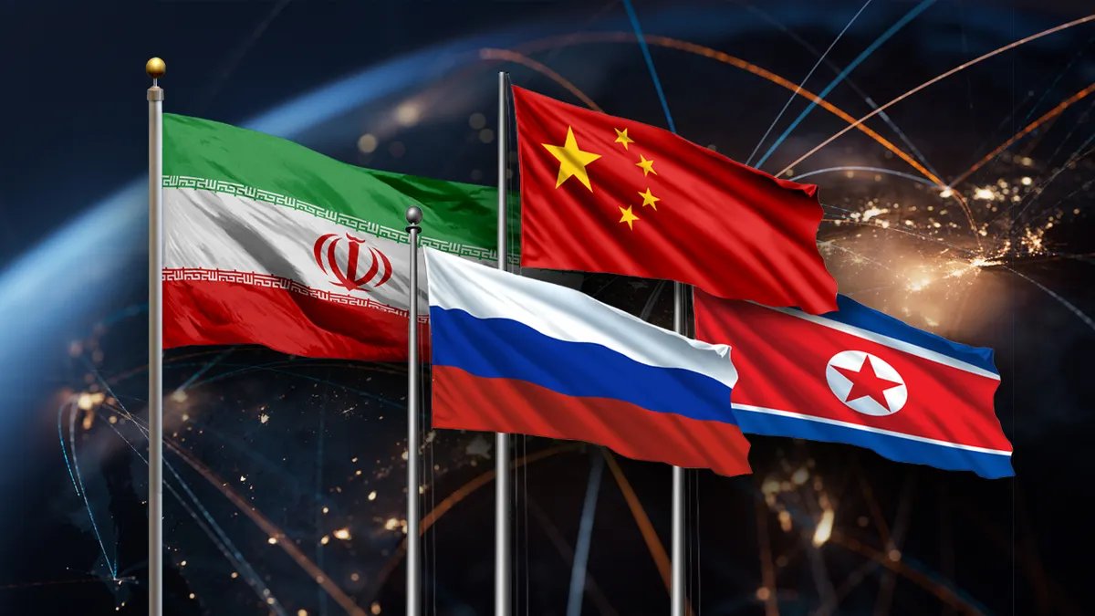 Tehran Weaponizes Moscow and Beijing Allies to Evade Trump's 'Crushing' Sanctions 2 Iran and its allies North Korea, Russia and China with a globe in the background.