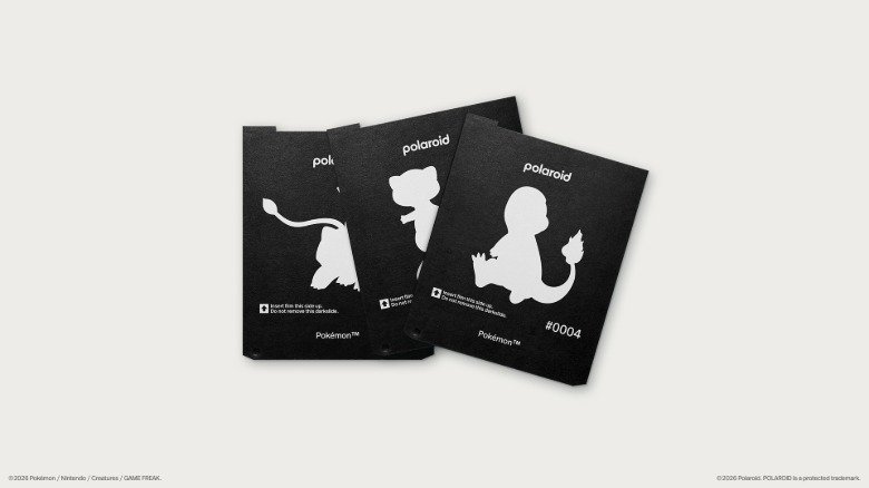 Polaroid Unveils Pokémon 30th Anniversary Instant Camera Collection Starting at $100 3 Dark slides with Pokemon silhouettes on them.