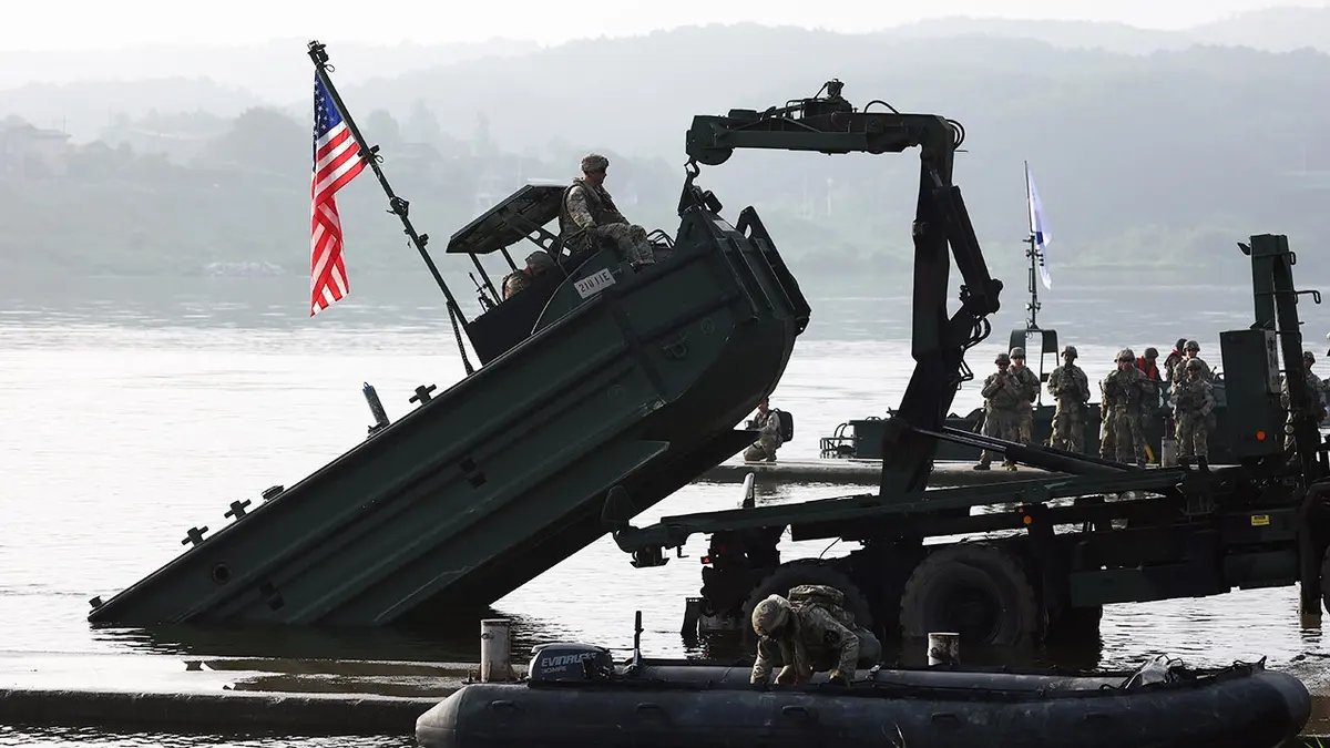 North Korea Test-Fires Ballistic Missile Ahead of Major U.S.-South Korea Military Drills 3 U.S. soldiers from the 2nd Infantry Division cross a river during the Ulchi Freedom Shield exercise.
