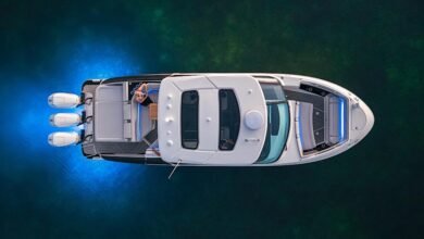 2026 SLX 360 Outboard SXO360 aerial overhead underwater accent lighting twilight 08558