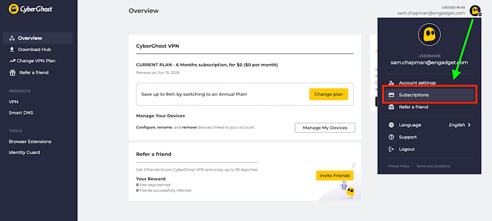 CyberGhost subscriptions