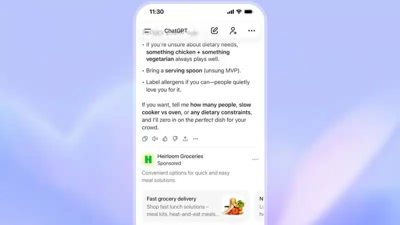 أوبن إيه آي تبدأ عرض الإعلانات على مستخدمي ChatGPT المجانيين في الولايات المتحدة 1 إعلانات ChatGPT