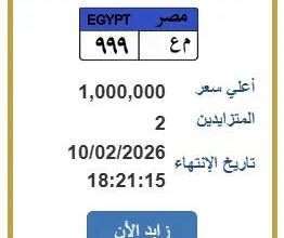 لوحة سيارة مميزة تتجاوز المليون جنيه في مزاد إلكتروني 1 مزاد لوحة المليون