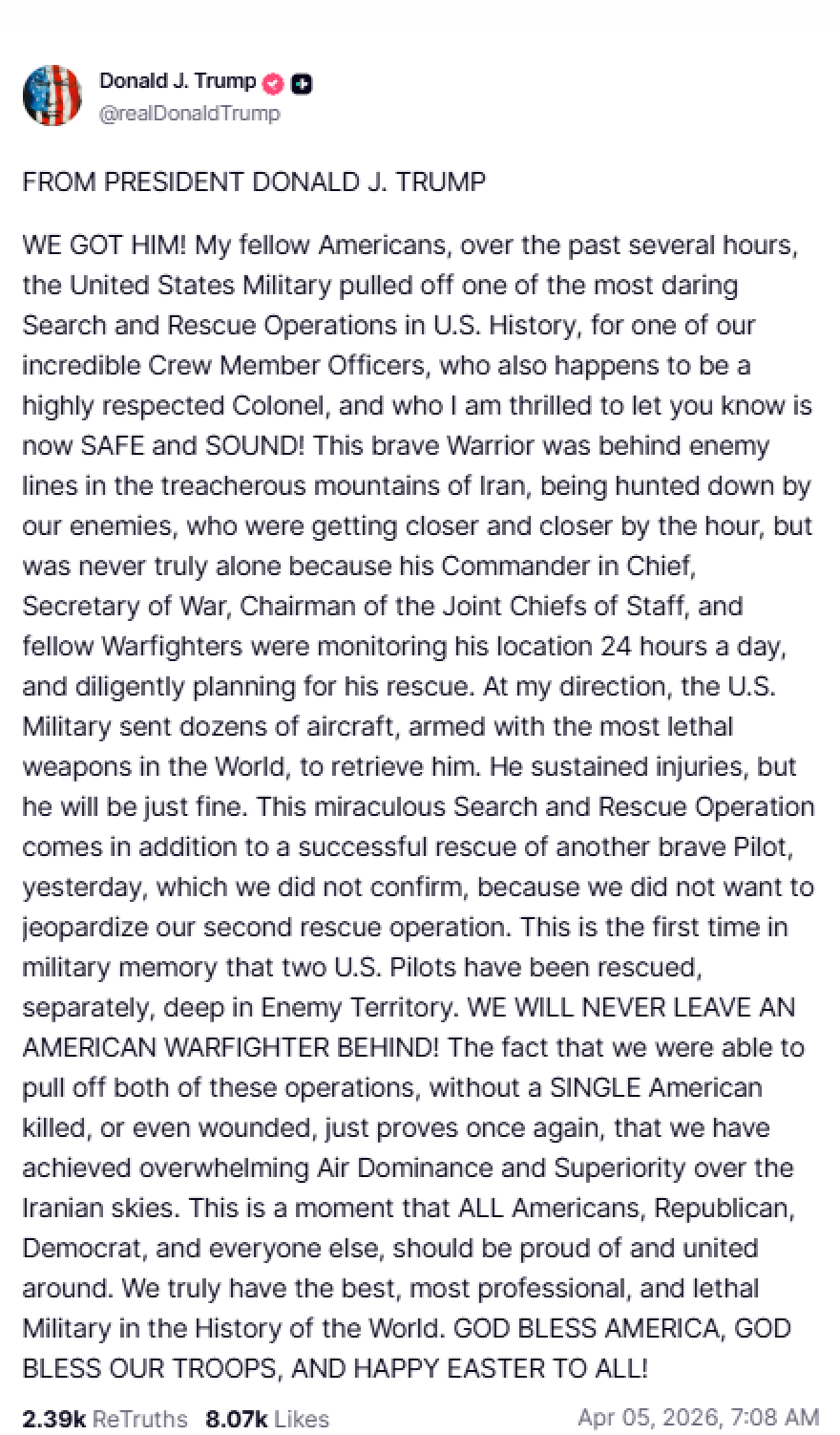 عودة ترامب ليتحدث عن إنقاذ الطيار الأمريكي وتداعياتها السياسية 1 ترامب وإنقاذ الطيار في إيران