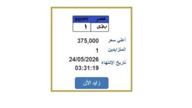 375 ألف جنيه مقابل لوحة سيارة «ب ف ى 1» في مزاد «مرور مصر» 2 مزاد لوحات المرور