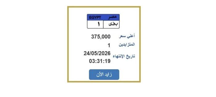 375 ألف جنيه مقابل لوحة سيارة «ب ف ى 1» في مزاد «مرور مصر» 1 مزاد لوحات المرور