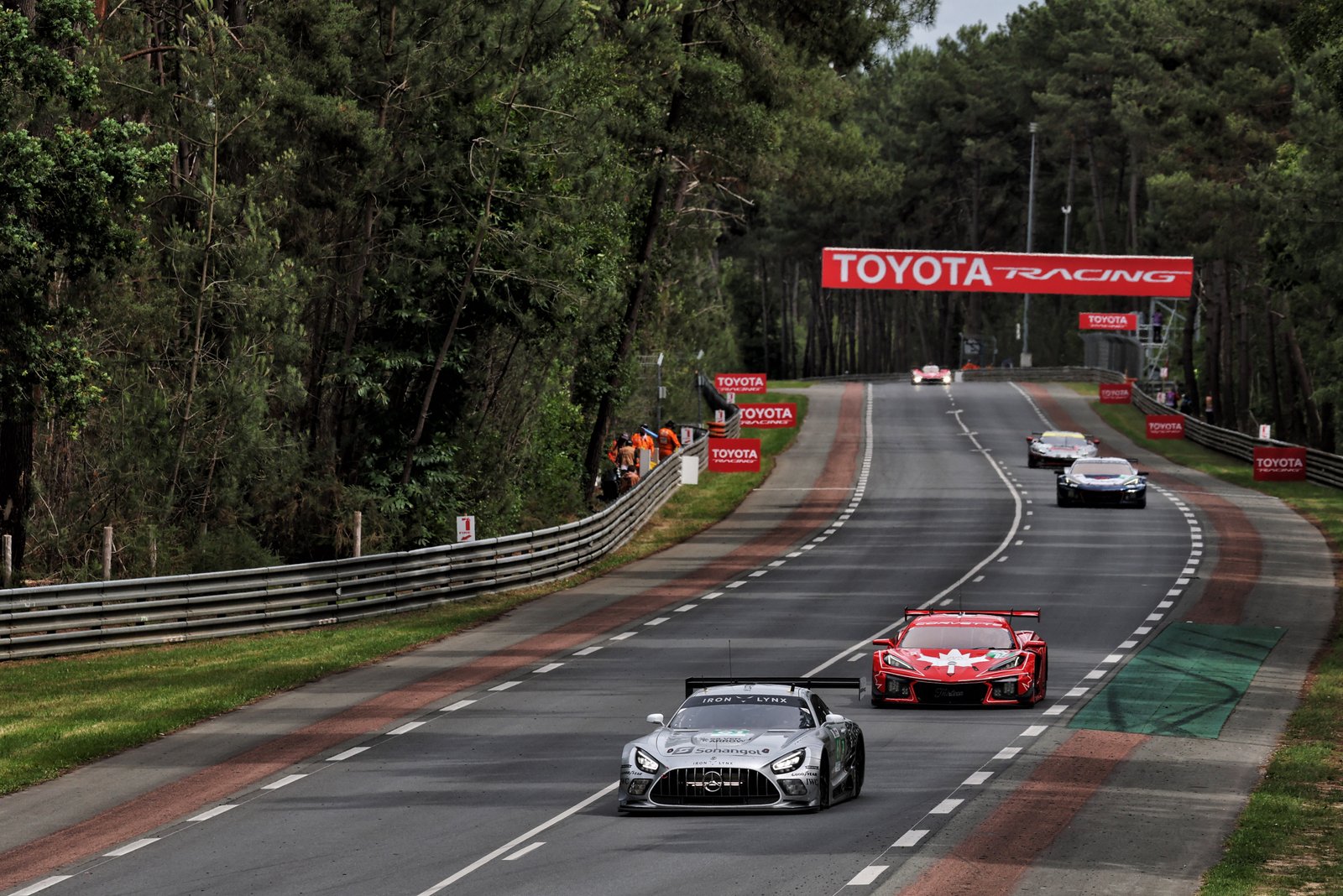 LE MANS, FRANCE - JUNE 10: The #61 Iron Lynx Mercedes-AMG LMGT3 of Martin Berry, Rui Andrade, and Maxime Martin in action during practice ahead of the Le Mans 24 Hours at the Circuit de la Sarthe on June 10, 2026 in Le Mans, France. (Photo by James Moy Photography/Getty Images)