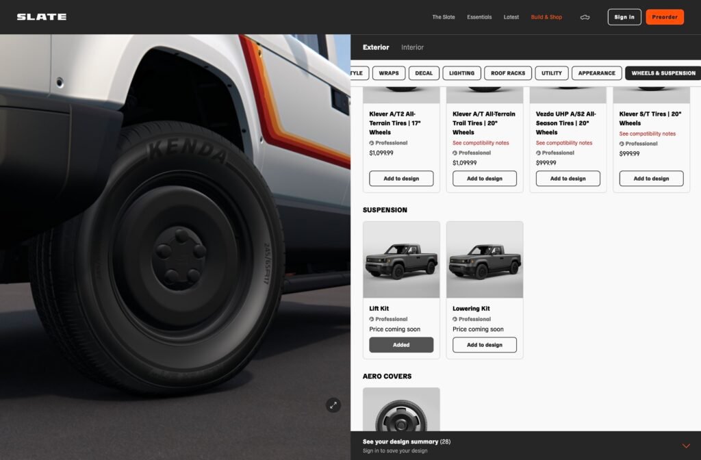 A screenshot of Slate Auto's configurator