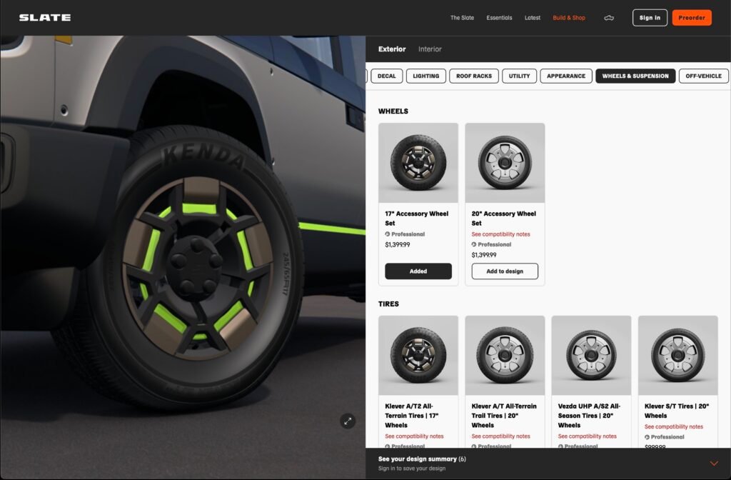 A screenshot of Slate Auto's configurator