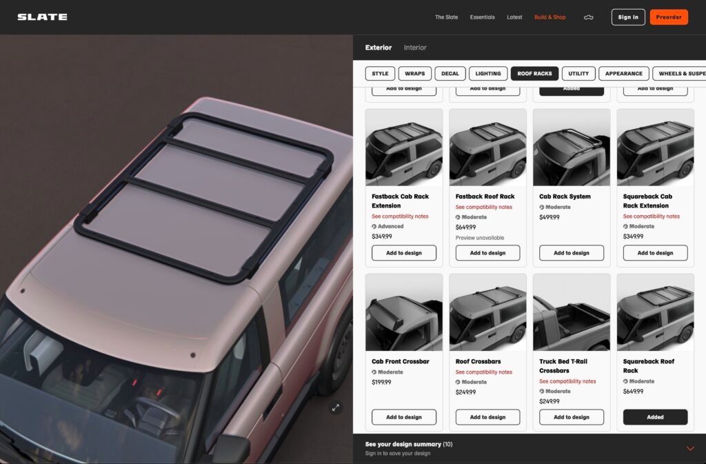 A screenshot of Slate Auto's configurator