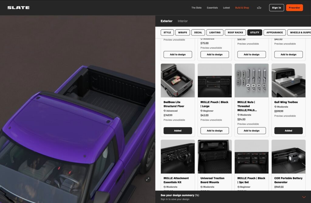 A screenshot of Slate Auto's configurator