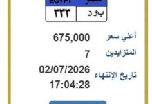 ب و د 33 تشعل سباق المزايدات الإلكترونية في مصر بـ 675 ألف جنيه 2 مزاد لوحة ب و د 33