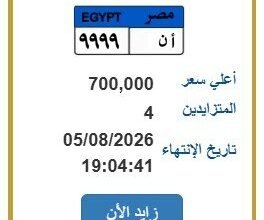 صراع مالي في مصر على اللوحة المعدنية «أ ن 9999» 1 مزاد لوحات السيارات بمصر