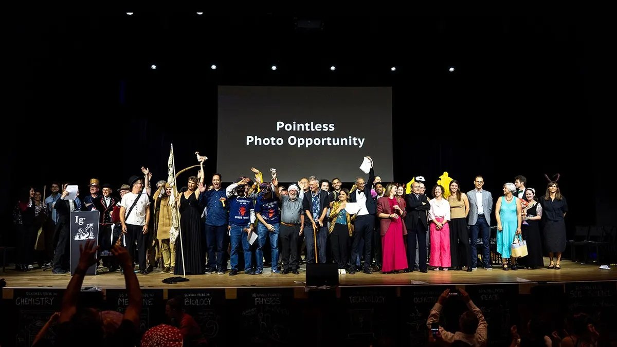 Ig Nobel Prize winners pose for a group picture at the Zurich Convention Center.