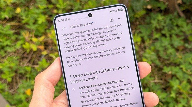 Gemini on a smartphone showing suggestions for places to visit in Rome.