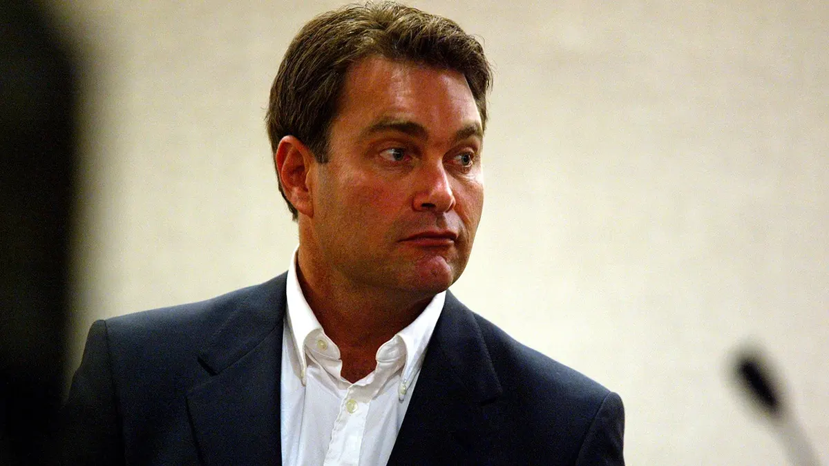 Max Factor heir Andrew Luster stands during break in trial in Ventura County Superior Court