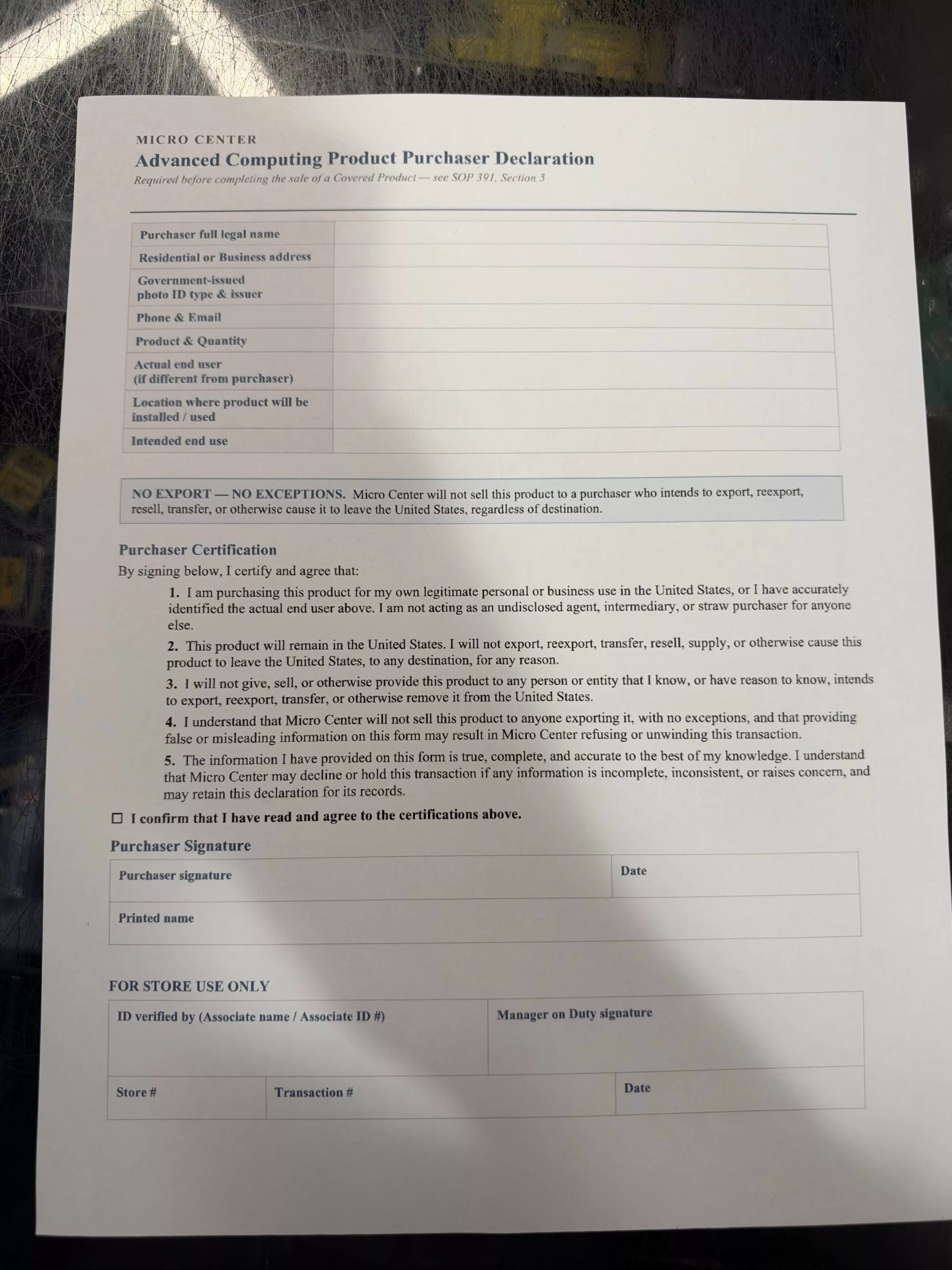 Micro Center RTX 5090 Export Policy