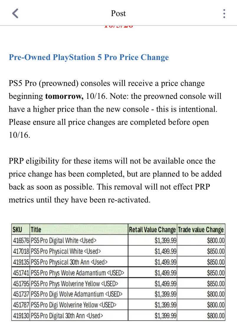 GameStop PS5 Pro Price Hike
