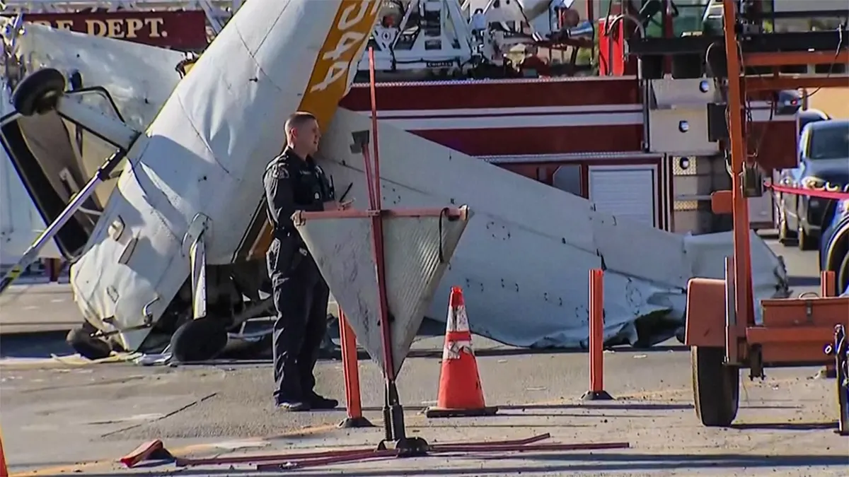 Wreckage of a single-engine Cessna plane