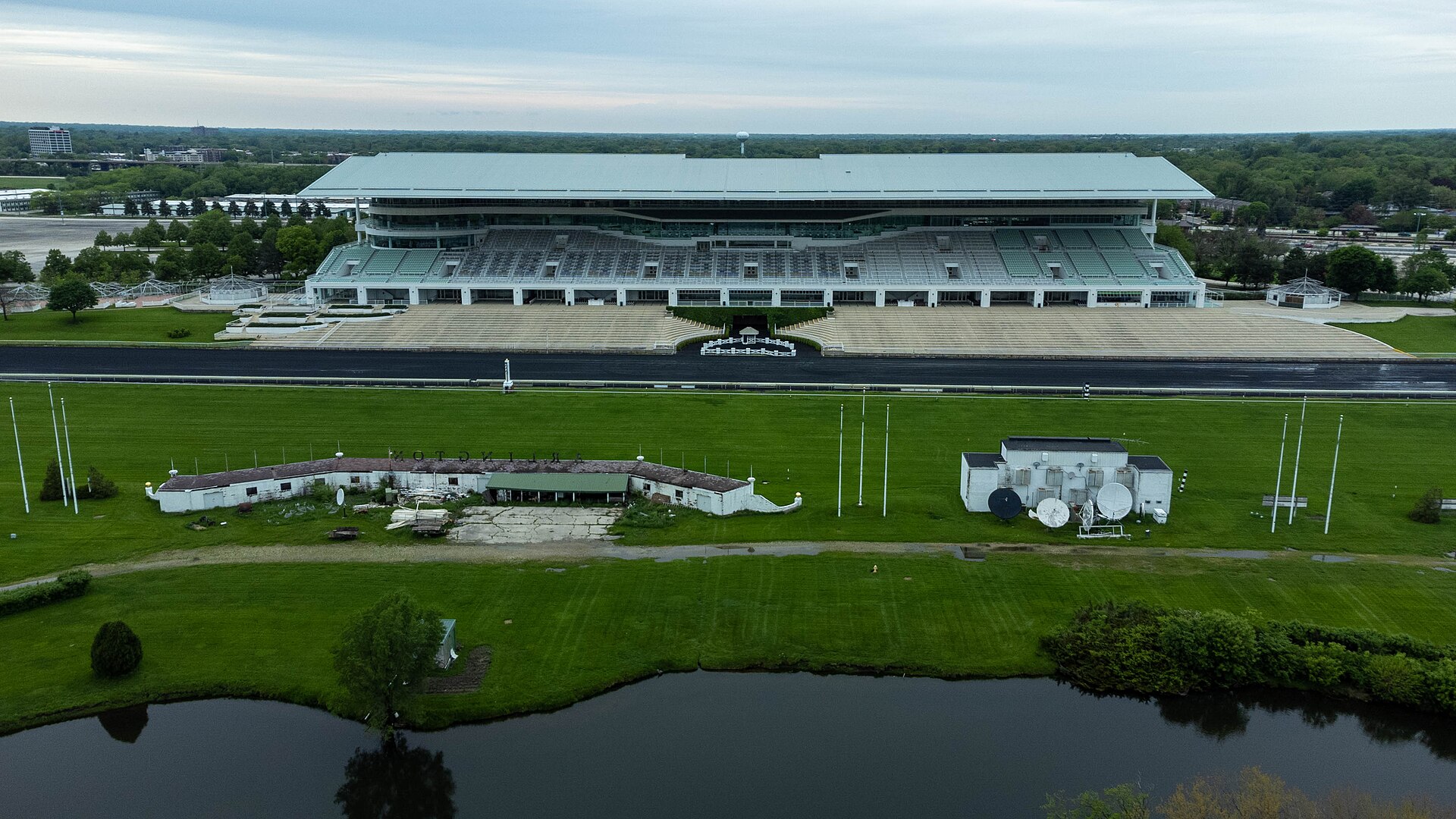 The grandstand of Arlington International Racecourse, the 326-acre site the Bears own