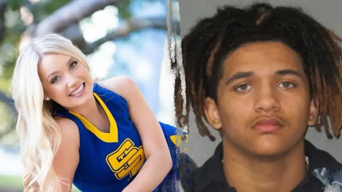 image shows Madison Brooks on left and Desmond Carter mugshot on right