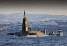 HMS Vanguard submarine returning to Faslane naval base in Scotland