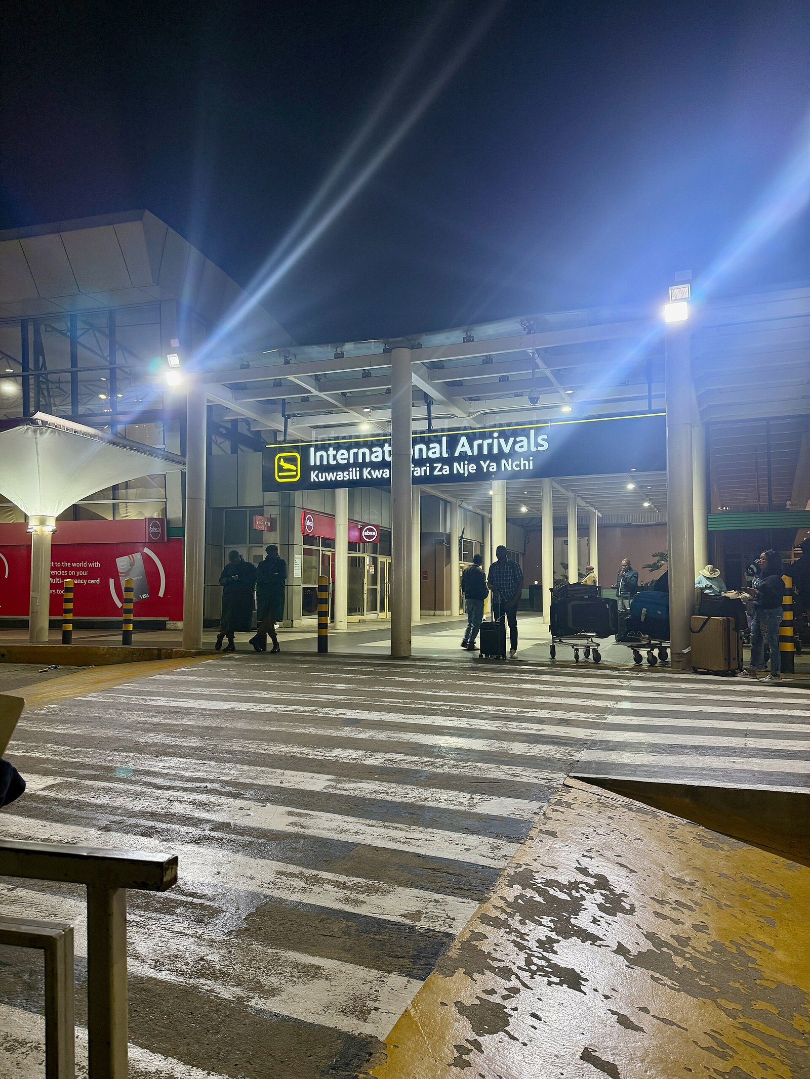 International arrivals hall at Jomo Kenyatta International Airport, Nairobi, at night