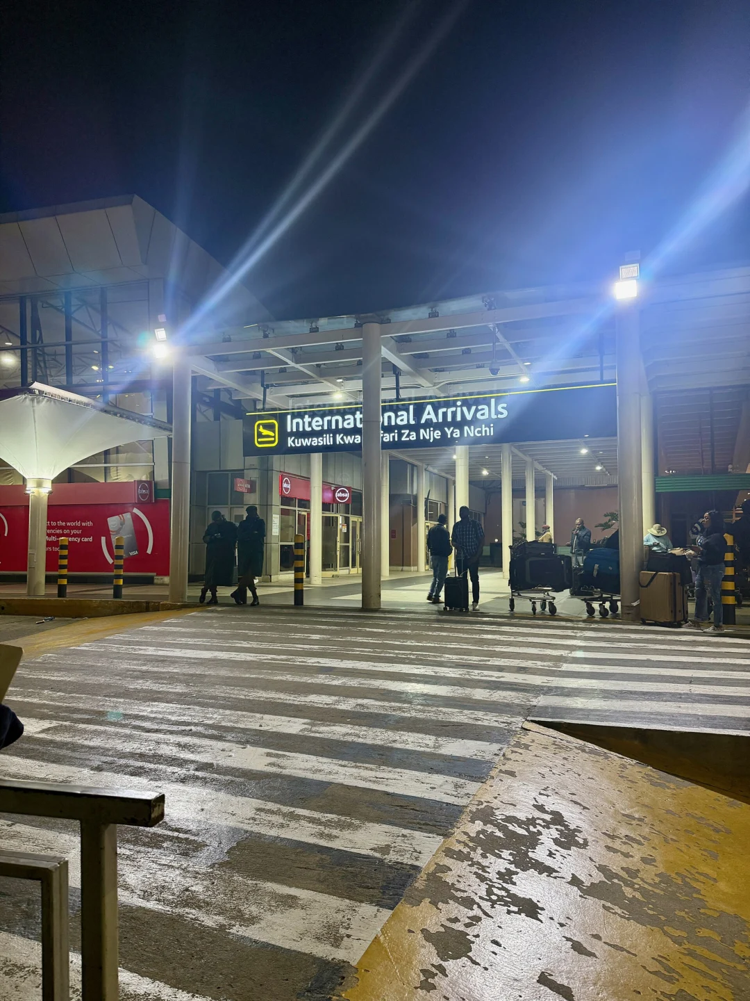 International arrivals hall at Jomo Kenyatta International Airport, Nairobi, at night