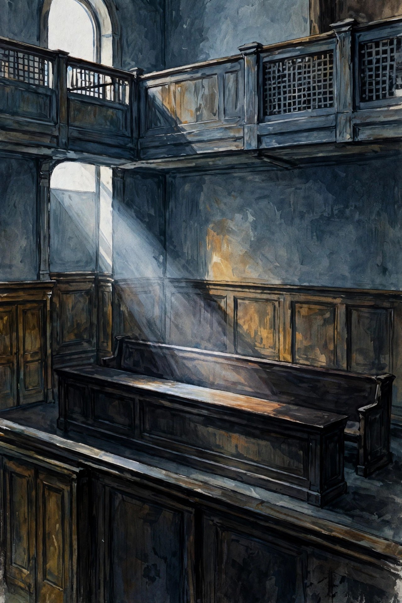 Illustration of an empty courtroom