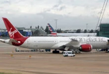 Virgin Atlantic Boeing 787-9 aircraft G-VDIA parked at London Heathrow airport