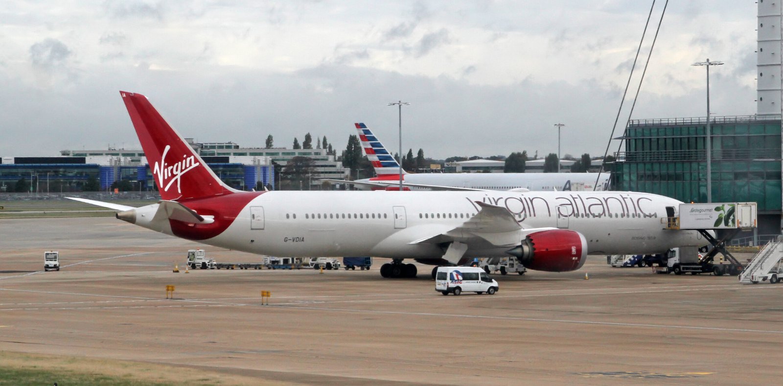 Virgin Atlantic Boeing 787-9 aircraft G-VDIA parked at London Heathrow airport