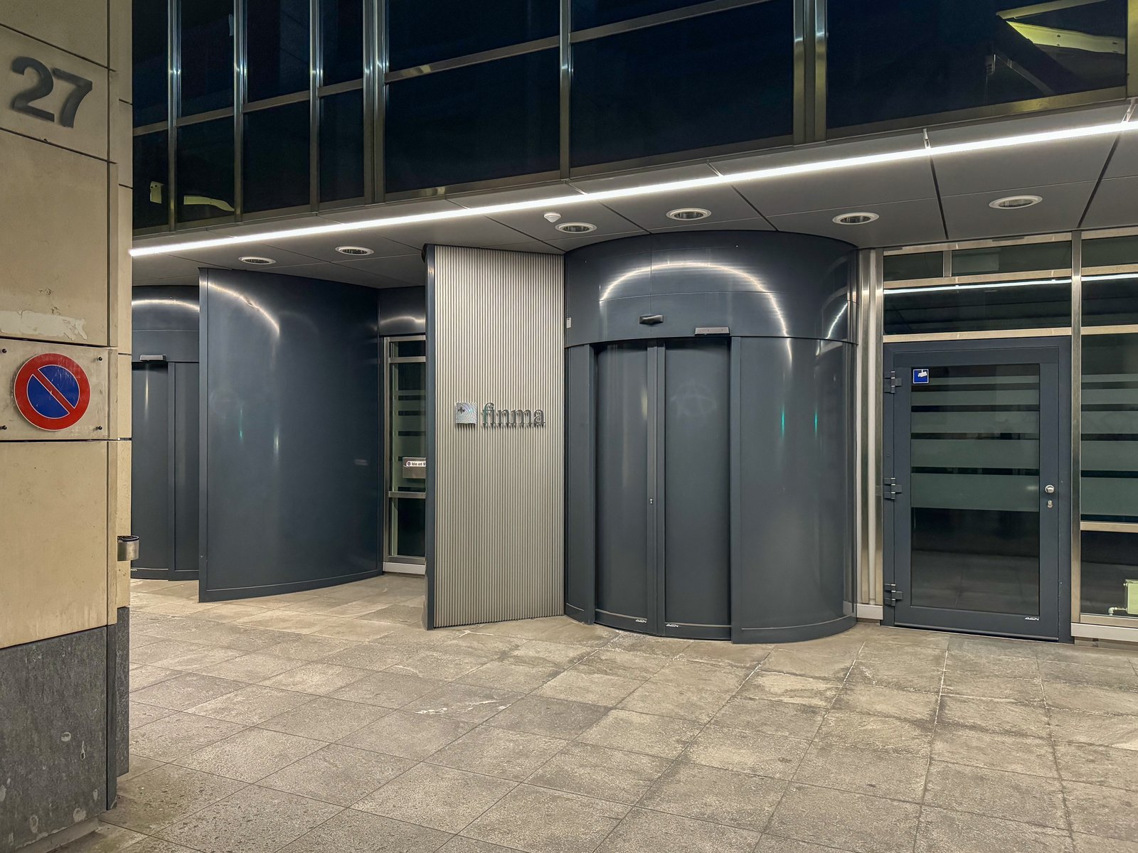 The entrance of FINMA's headquarters in Bern, photographed in 2024.