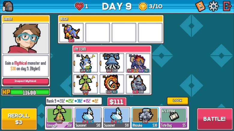 The shop screen and team organizer in Batomon Showdown.