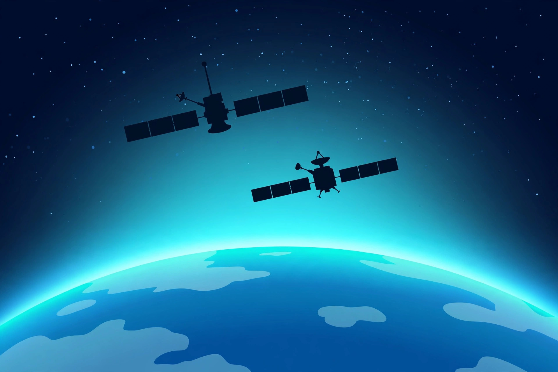 Two satellites in close proximity above Earth's curved horizon