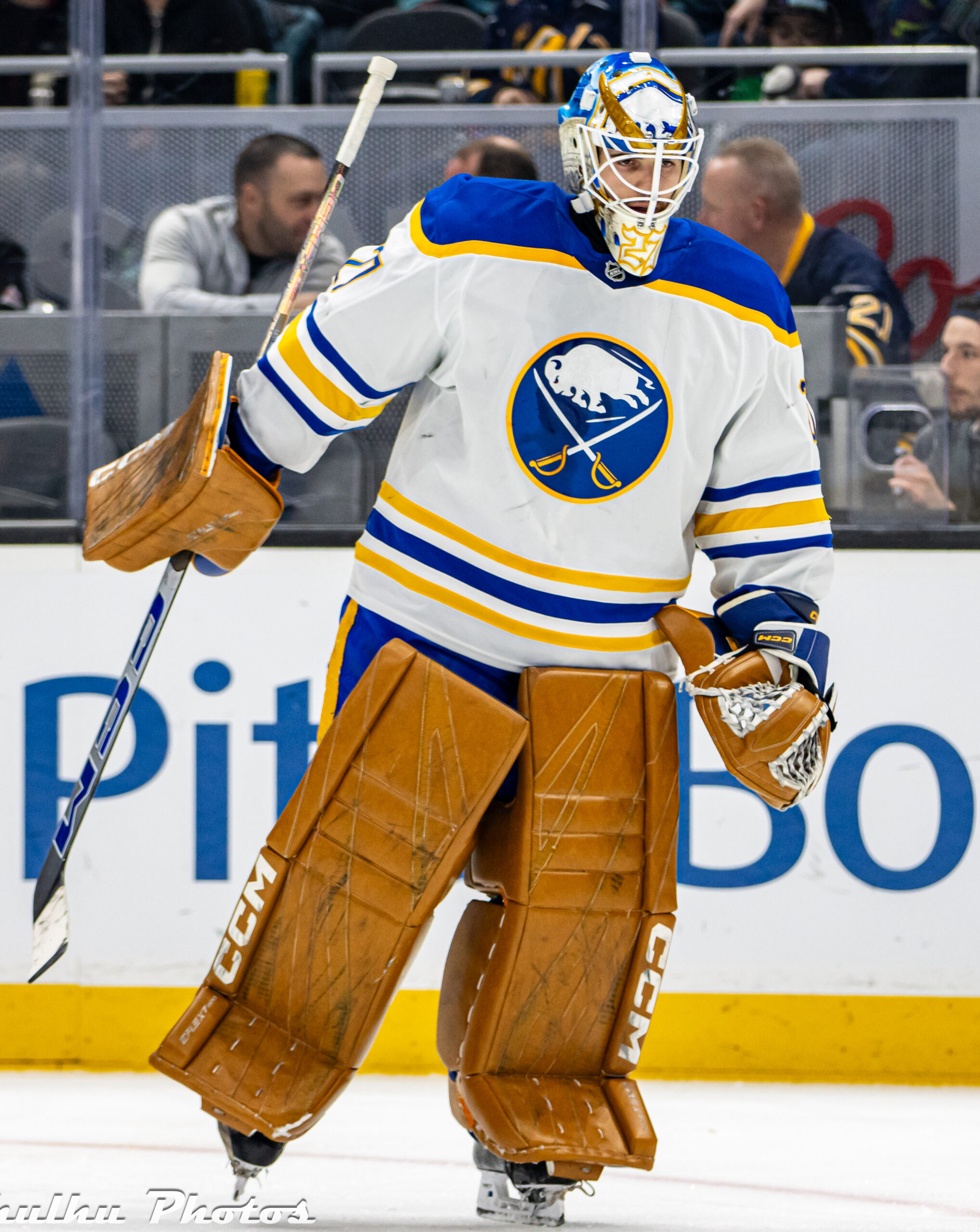 Devon Levi in goal for the Buffalo Sabres