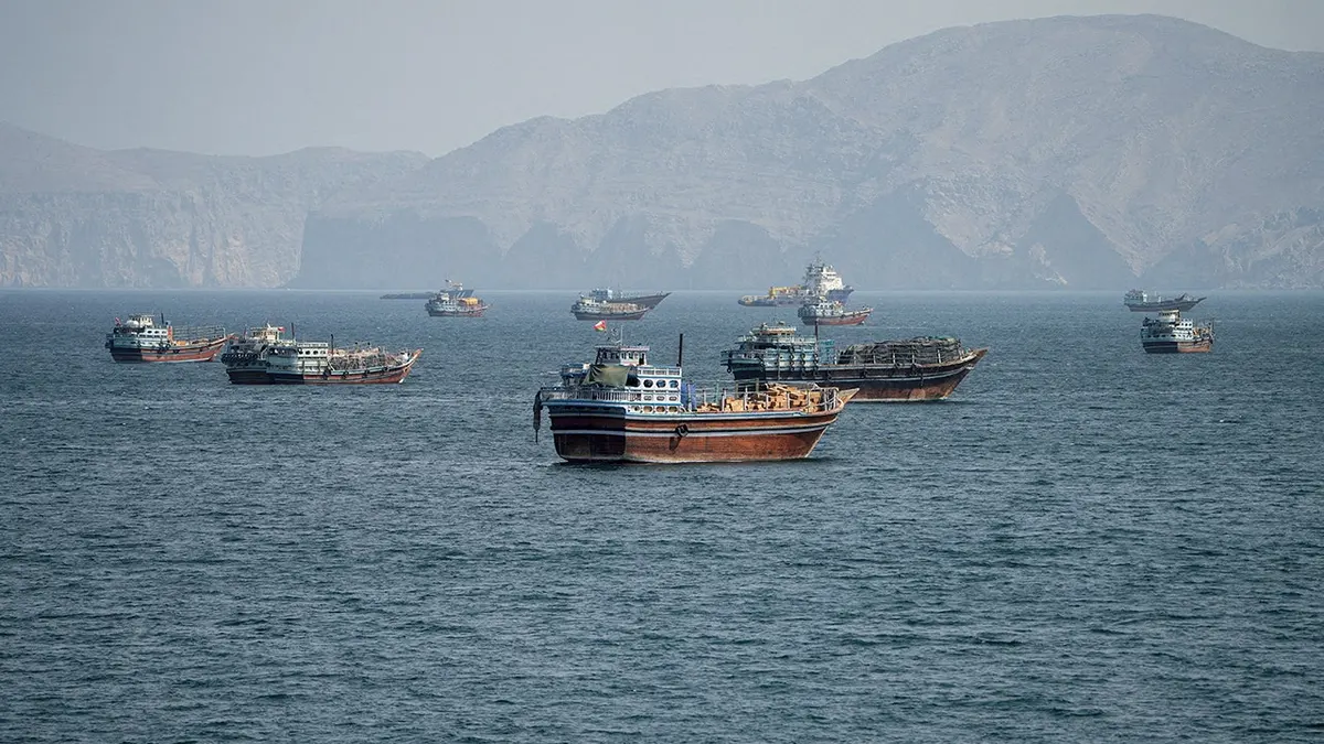 Vessels at the Strait of Hormuz near Musandam, Oman.